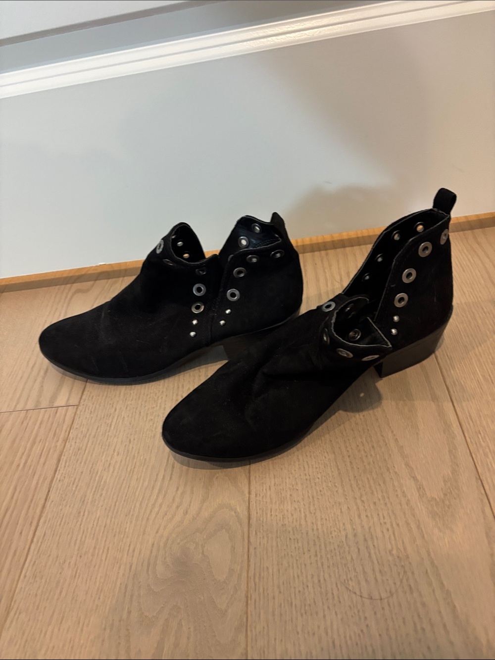 Circus by Sam Edelman Black Suede Ankle Booties with Grommet Trim
